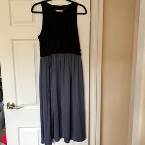 Loft mixed fabric midi dress black and blue Large
